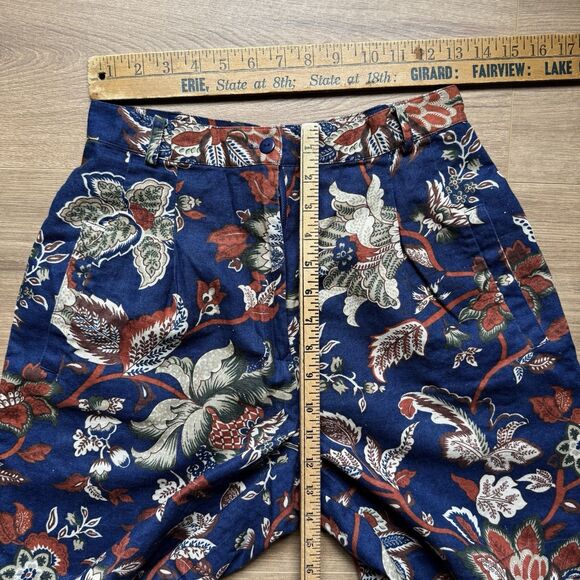 Vintage 90s Rafaella Blue/Red Tropical Floral High Rise Linen Blend Shorts Sz 10 - Picture 4 of 8